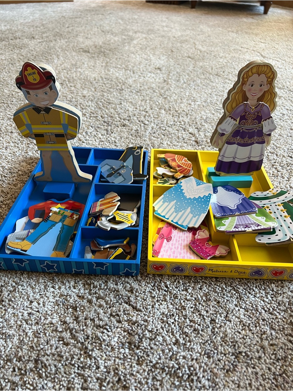 Two Melissa and Doug Magnetic Dress Up Wooden Dolls